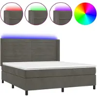 Syfax Cama box spring colchón y LED terciopelo gris oscuro 160x200 cm