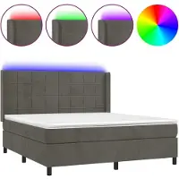 Syfax Cama box spring colchón y LED terciopelo gris oscuro 160x200 cm