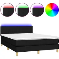 Syfax Cama box spring colchón y luces LED tela negro 140x190 cm