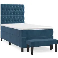Syfax Cama box spring con colchón terciopelo azul oscuro 80x200 cm