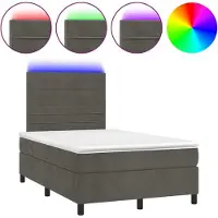 Syfax Cama box spring colchón y LED terciopelo gris oscuro 120x200 cm