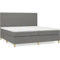 Syfax Cama box spring con colchón tela gris oscuro 200x200 cm