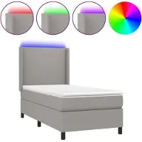 Syfax Cama box spring colchón y luces LED tela gris claro 100x200 cm