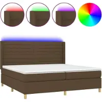Syfax Cama box spring colchón luces LED tela marrón oscuro 200x200 cm