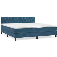 Syfax Cama box spring con colchón terciopelo azul oscuro 160x200 cm