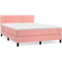 Syfax Cama box spring con colchón terciopelo rosa 140x190 cm