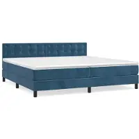 Syfax Cama box spring con colchón terciopelo azul oscuro 200x200 cm