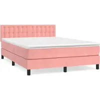 Syfax Cama box spring con colchón terciopelo rosa 140x190 cm