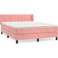 Syfax Cama box spring con colchón terciopelo rosa 140x190 cm