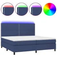 Syfax Cama box spring colchón y luces LED tela azul 200x200 cm