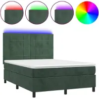 Syfax Cama box spring colchón y LED terciopelo verde oscuro 140x190cm