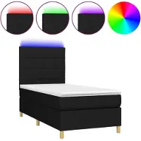 Syfax Cama box spring colchón y luces LED tela negro 100x200 cm
