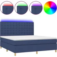 Syfax Cama box spring colchón y luces LED tela azul 160x200 cm