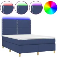 Syfax Cama box spring colchón y luces LED tela azul 140x190 cm