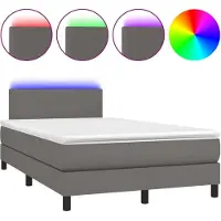 Syfax Cama box spring colchón y LED cuero sintético gris 120x200 cm