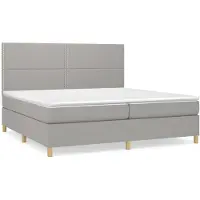 Syfax Cama box spring con colchón tela gris claro 200x200 cm