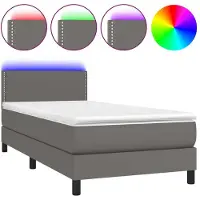 Syfax Cama box spring y colchón LED cuero sintético gris 80x200 cm