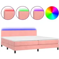 Syfax Cama box spring colchón y LED terciopelo rosa 200x200 cm