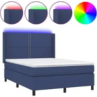 Syfax Cama box spring colchón y luces LED tela azul 140x200 cm