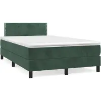 Syfax Cama box spring con colchón terciopelo verde oscuro 120x200 cm