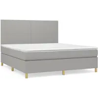 Syfax Cama box spring con colchón tela gris claro 160x200 cm