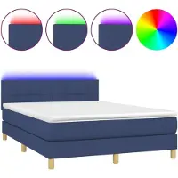 Syfax Cama box spring con colchón y LED tela azul 140x200 cm