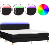 Syfax Cama box spring con colchón LED tela negro 180x200 cm