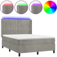 Syfax Cama box spring colchón y LED terciopelo gris claro 140x200 cm