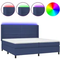 Syfax Cama box spring colchón y luces LED tela azul 200x200 cm