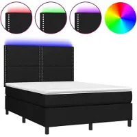 Syfax Cama box spring colchón y luces LED tela negro 140x200 cm