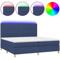 Syfax Cama box spring colchón y luces LED tela azul 200x200 cm
