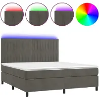 Syfax Cama box spring colchón y LED terciopelo gris oscuro 160x200 cm