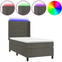 Syfax Cama box spring colchón y LED terciopelo gris oscuro 100x200 cm