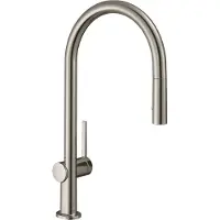 Hansgrohe Grifo de cocina Talis con ducha extraíble, acabado en acero inoxidable, diseño de acero inoxidable, ducha extraíble de 2 chorros y sistema sBox