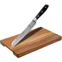 Eden kitchen knives Cuchillo de pan Eden Classic Damast con tabla de cortar de madera de acacia