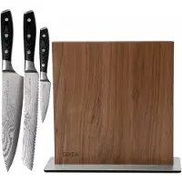 Couteaux de cuisine Eden Set de tres cuchillos Eden Classic Damast con bloque para cuchillos de madera de nogal