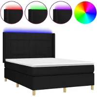 Syfax Cama box spring colchón y luces LED tela negro 140x190 cm