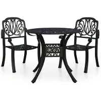 Syfax Mesa y sillas de bistró 3 piezas aluminio fundido negro