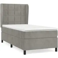 Syfax Cama box spring con colchón terciopelo gris claro 90x190 cm