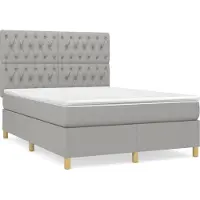 Syfax Cama box spring con colchón tela gris claro 140x190 cm