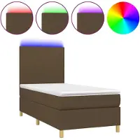 Syfax Cama box spring colchón y luces LED tela marrón oscuro 90x190cm