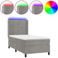 Syfax Cama box spring colchón y LED terciopelo gris claro 90x200 cm