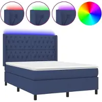Syfax Cama box spring colchón y luces LED tela azul 140x190 cm