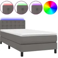 Syfax Cama box spring y colchón LED cuero sintético gris 80x200 cm