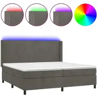 Syfax Cama box spring colchón y LED terciopelo gris oscuro 200x200 cm