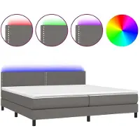 Syfax Cama box spring colchón y LED cuero sintético gris 200x200 cm