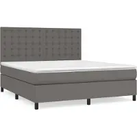 Syfax Cama box spring con colchón cuero sintético gris 160x200 cm