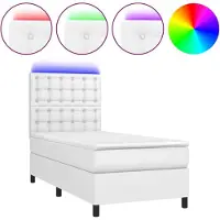 Syfax Cama box spring y colchón LED cuero sintético blanco 90x200 cm