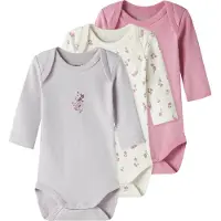 Name it - Kid's Body L/S Flower 3-Pack - Ropa interior de diario size 68, gris