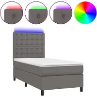 Syfax Cama box spring y colchón LED cuero sintético gris 90x200 cm